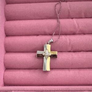 Elegant Two-Tone Cross Pendant Necklace
